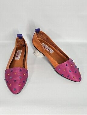 Confetti Size 8.5 Flats Loafers Shoes Vintage Leather Patchwork Polkadot Pink